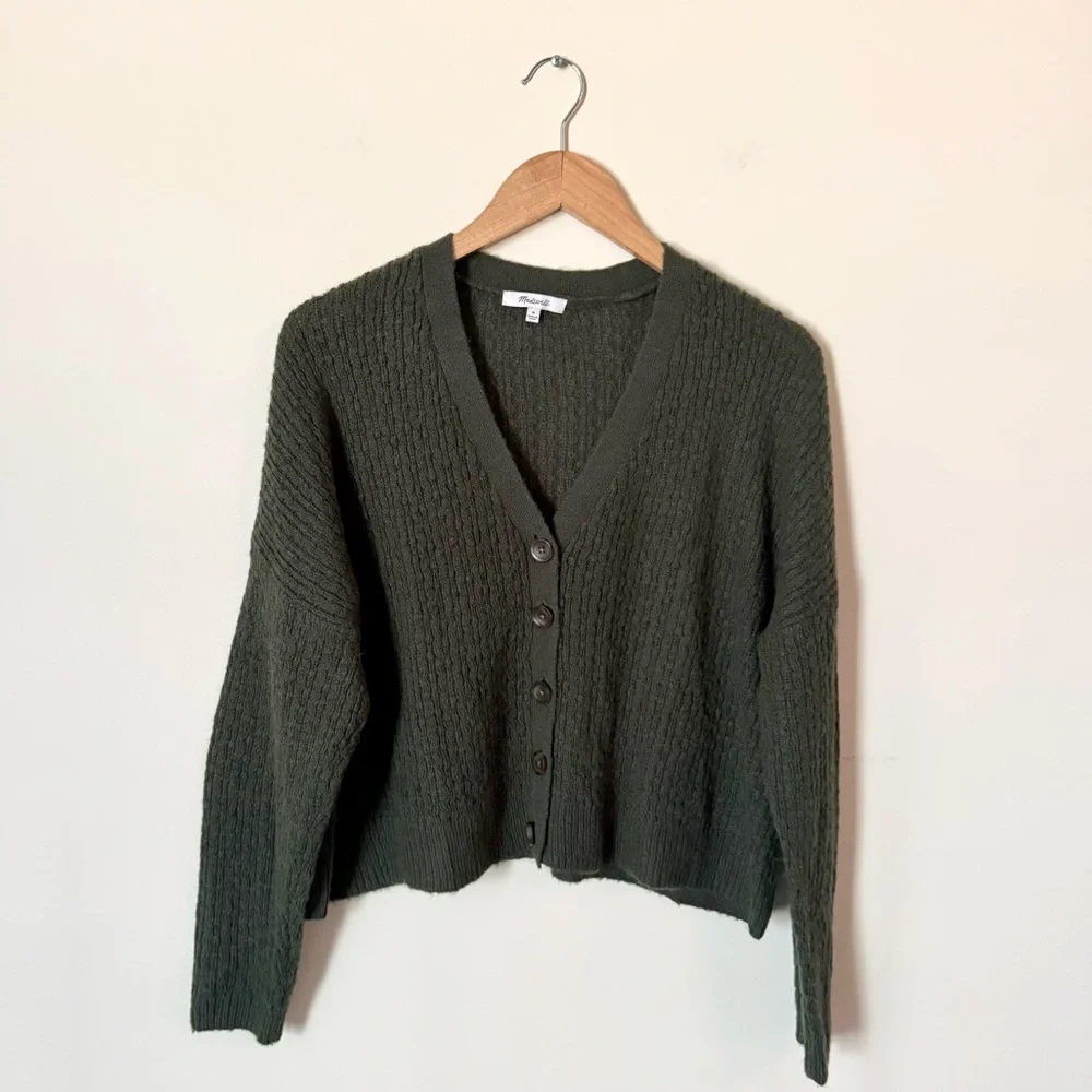 Madewell Mayfair Sweater Cardigan in Hthr Pine - Picture 5 of 12